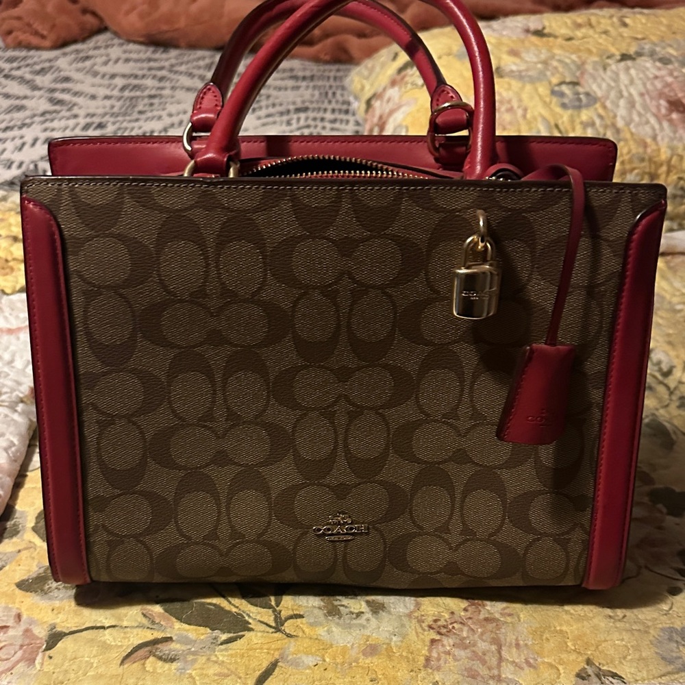 Coach Brown and Red Signature Satchel